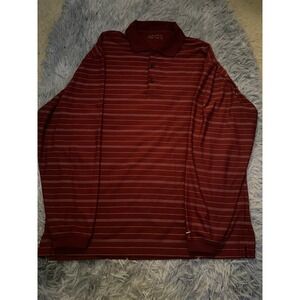 Nike Golf Dri-Fit Men's Polo Shirt Large Maroon Striped Long Sleeve Performance